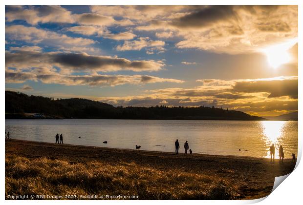 Sunset Stroll on Inverkip Beach Print by RJW Images