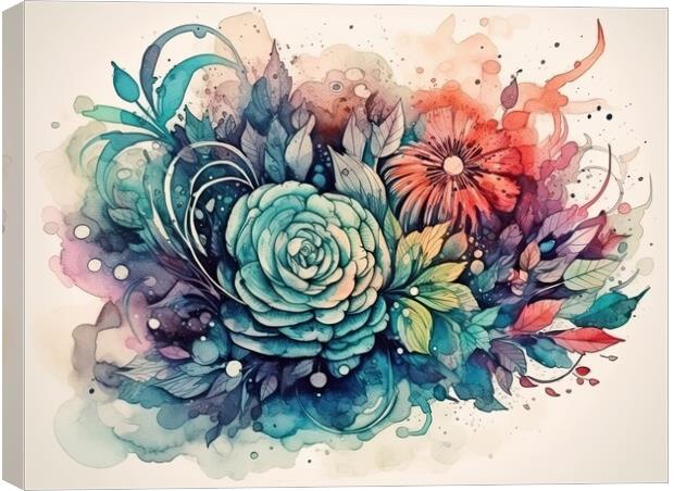 Organic Forms and Flowers in watercolor style Canvas Print by Erik Lattwein