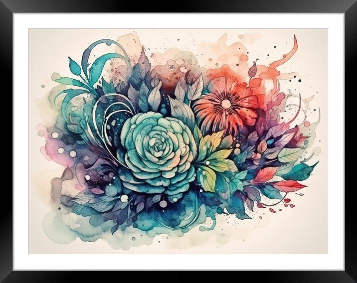 Organic Forms and Flowers in watercolor style Framed Mounted Print by Erik Lattwein