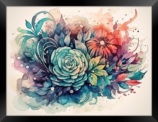 Organic Forms and Flowers in watercolor style Framed Print by Erik Lattwein