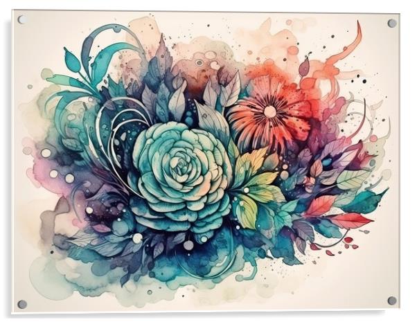 Organic Forms and Flowers in watercolor style Acrylic by Erik Lattwein