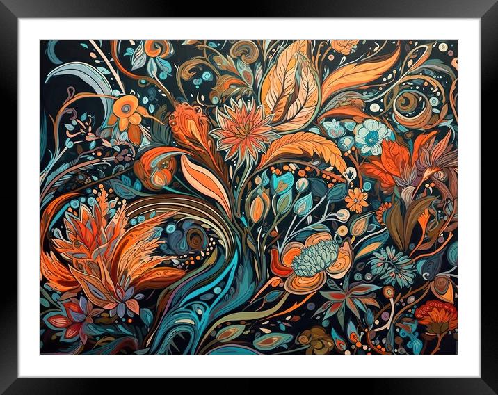 Floral patterns of organic forms and blossoms Framed Mounted Print by Erik Lattwein