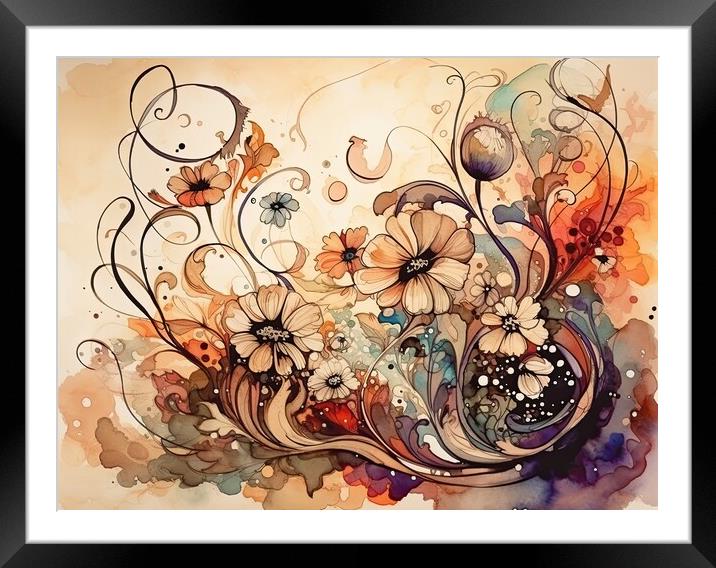 Colorful floral illustration watercolor look Framed Mounted Print by Erik Lattwein