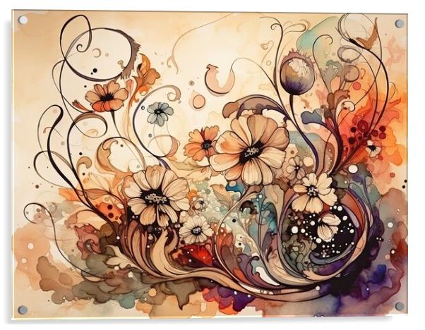 Colorful floral illustration watercolor look Acrylic by Erik Lattwein