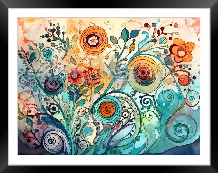 Colorful floral illustration watercolor look Framed Mounted Print by Erik Lattwein