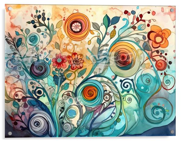 Colorful floral illustration watercolor look Acrylic by Erik Lattwein