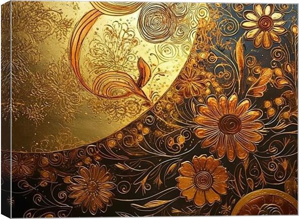 Golden flowers in an abstract pattern Canvas Print by Erik Lattwein