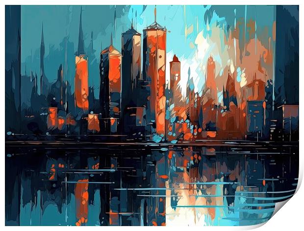 Skyline with skyscrapers Print by Erik Lattwein