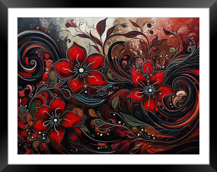 Abstract pattern of organic forms and flowers Framed Mounted Print by Erik Lattwein