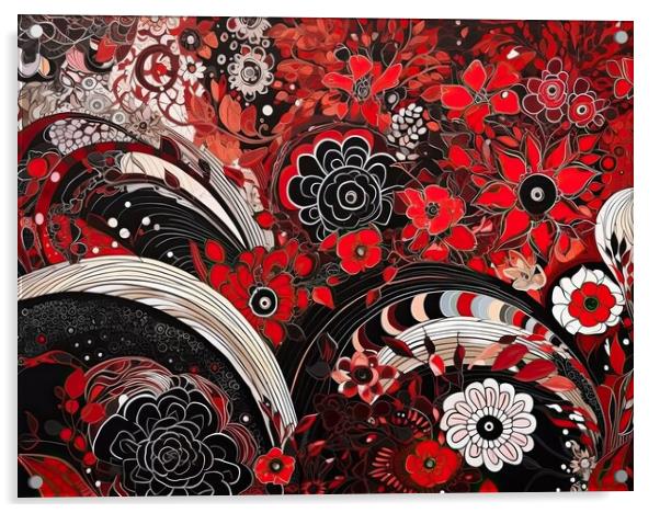 Abstract pattern of organic forms and flowers Acrylic by Erik Lattwein