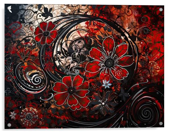 Abstract pattern of organic forms and flowers Acrylic by Erik Lattwein