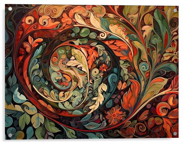 Colorful abstract pattern of organic forms and flowers Acrylic by Erik Lattwein