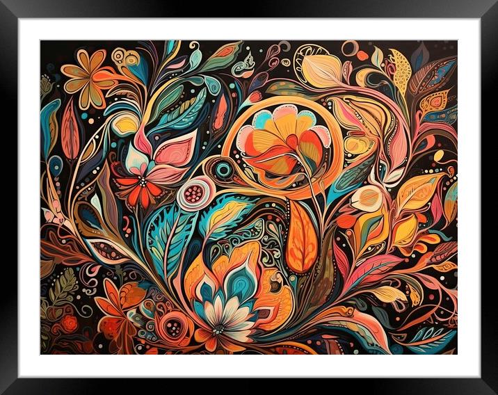 Colorful abstract pattern of organic forms and flowers Framed Mounted Print by Erik Lattwein