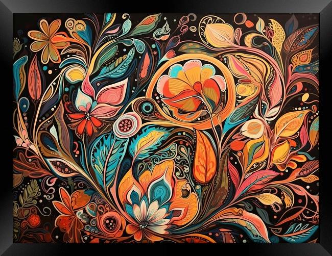 Colorful abstract pattern of organic forms and flowers Framed Print by Erik Lattwein