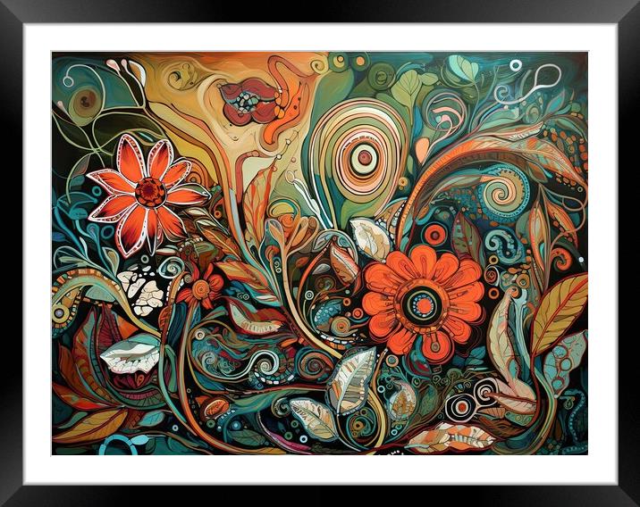 Colorful abstract pattern of organic forms and flowers Framed Mounted Print by Erik Lattwein
