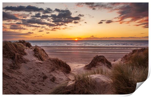 Warm Sunset Glow over Formby Beach Print by Steve Heap
