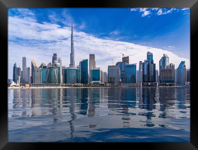 Futuristic Dubai Skyline Framed Print by Steve Heap