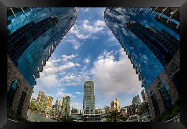 Futuristic Dubai Marina Skyline Framed Print by Steve Heap