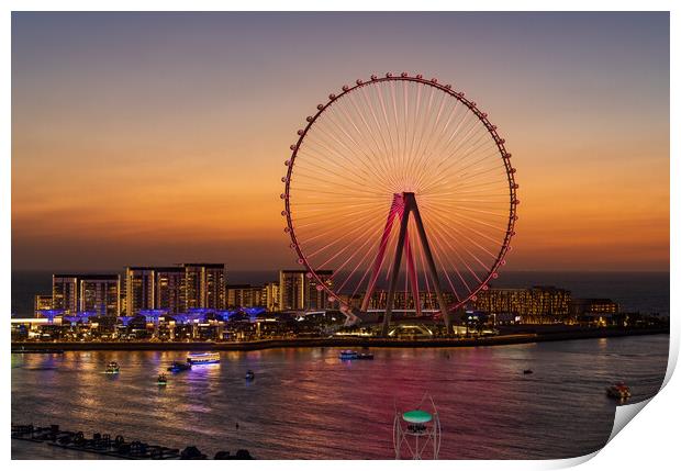 Light show on Ain Dubai observation wheel at sunse Print by Steve Heap