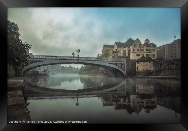 Lendal Bridge in the mists Framed Print by Richard Perks