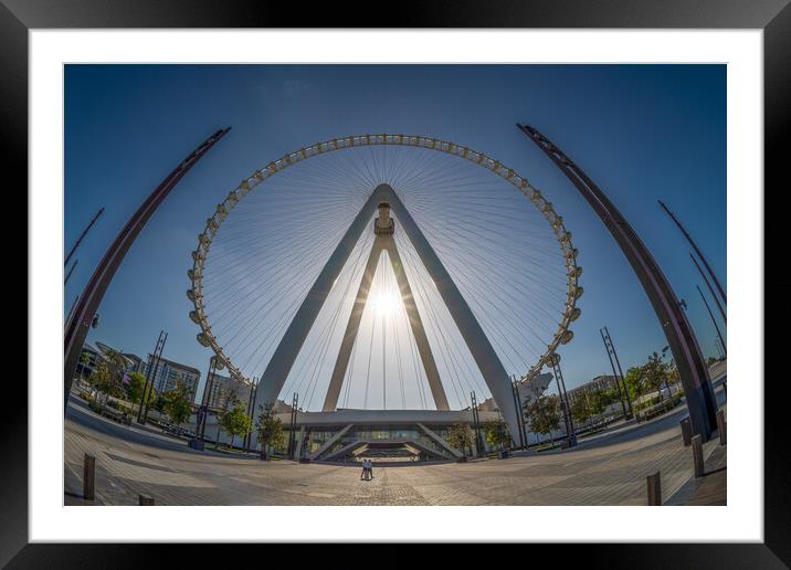 Fisheye view of Ain Dubai observation wheel on Blu Framed Mounted Print by Steve Heap