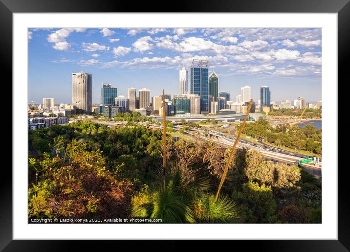 City skyline - Perth Framed Mounted Print by Laszlo Konya