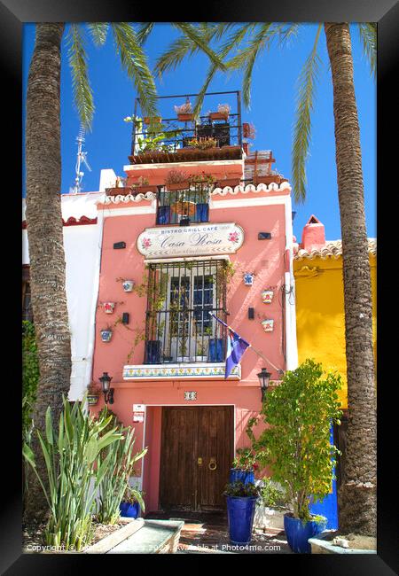 Marbella Spanish Bistro Framed Print by Alison Chambers