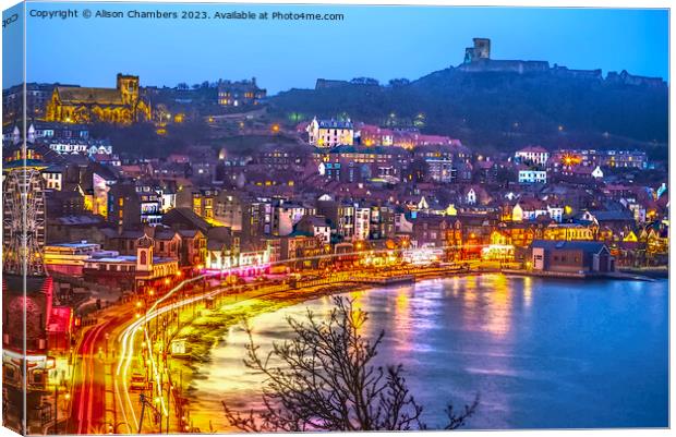 Scarborough At Night Watercolour  Canvas Print by Alison Chambers
