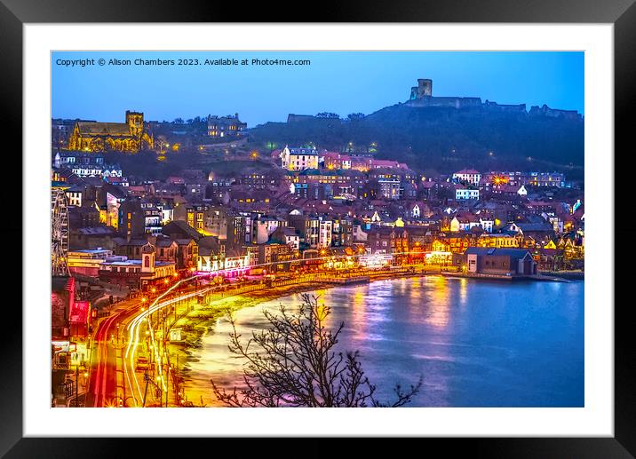 Scarborough At Night Watercolour  Framed Mounted Print by Alison Chambers