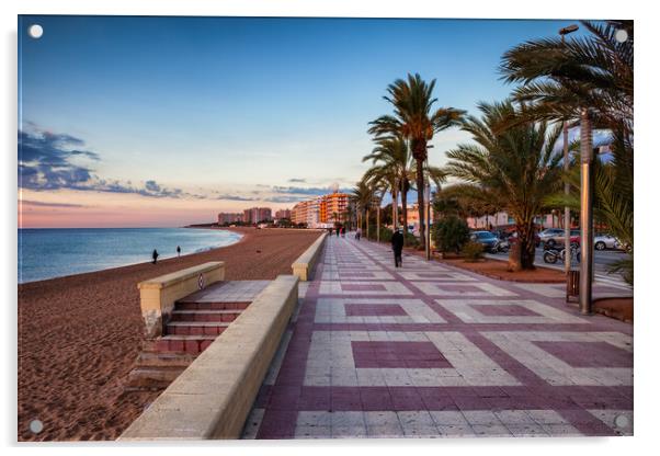 Promenade and Beach in Blanes Town in Spain Acrylic by Artur Bogacki