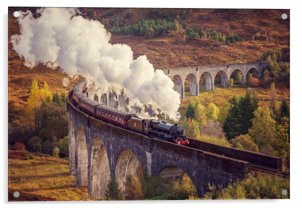 The Jacobite crossing the Glenfinnan Viaduct Acrylic by Miles Gray