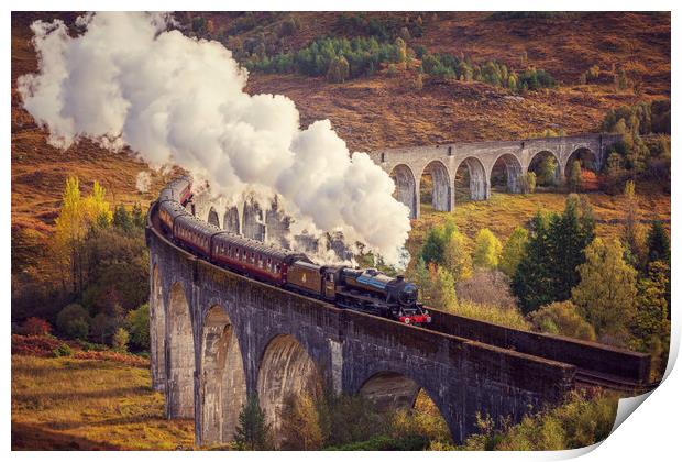 The Jacobite crossing the Glenfinnan Viaduct Print by Miles Gray