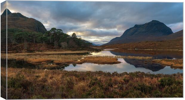 Liathach at Sunset reflected in Loch Clair Canvas Print by Miles Gray