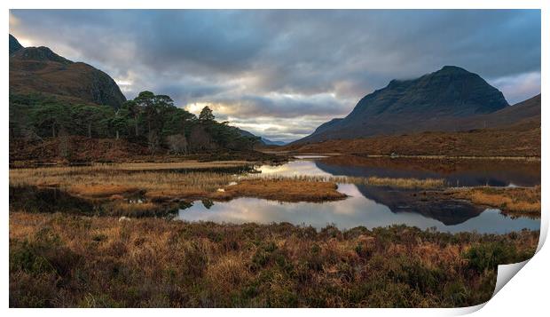 Liathach at Sunset reflected in Loch Clair Print by Miles Gray