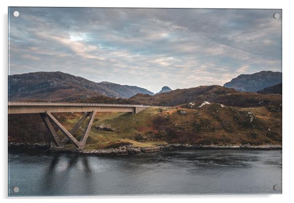 Kylesku Bridge crossing Loch a' Chàirn Bhàin Acrylic by Miles Gray