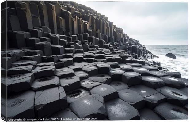 Blocks of black basalt, geometrically shaped rocks on the coast. Canvas Print by Joaquin Corbalan