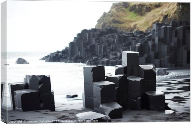 blocks of black basalt stand as striking geometric formations, c Canvas Print by Joaquin Corbalan