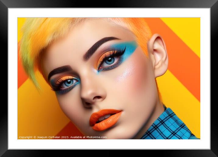 Fashion portrait, of a woman with very colorful and delusional m Framed Mounted Print by Joaquin Corbalan