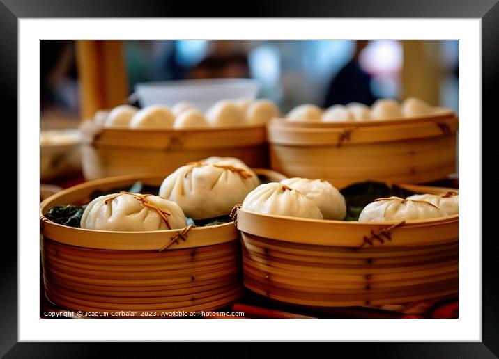 Delicious round boxes with traditional Dim Sum filled with tasty Framed Mounted Print by Joaquin Corbalan
