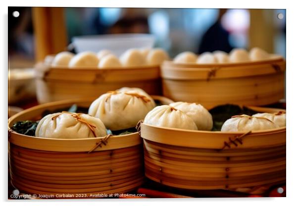 Delicious round boxes with traditional Dim Sum filled with tasty Acrylic by Joaquin Corbalan