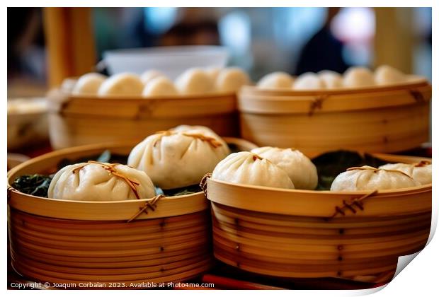 Delicious round boxes with traditional Dim Sum filled with tasty Print by Joaquin Corbalan