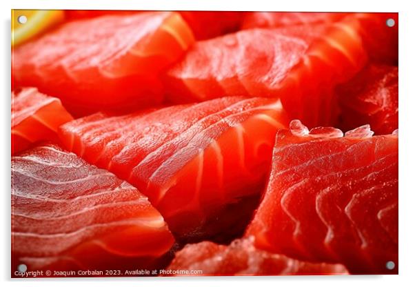 Tuna sashimi macro detail. Ai generated. Acrylic by Joaquin Corbalan