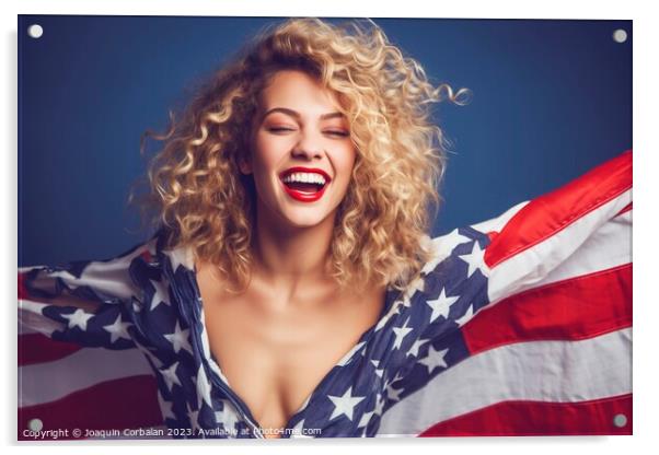 African American woman poses proudly with the American flag. Ai  Acrylic by Joaquin Corbalan