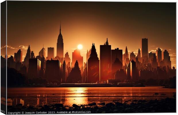 Aerial view of Manhattan island, beautiful city at dusk. Ai gene Canvas Print by Joaquin Corbalan