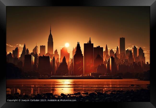 Aerial view of Manhattan island, beautiful city at dusk. Ai gene Framed Print by Joaquin Corbalan