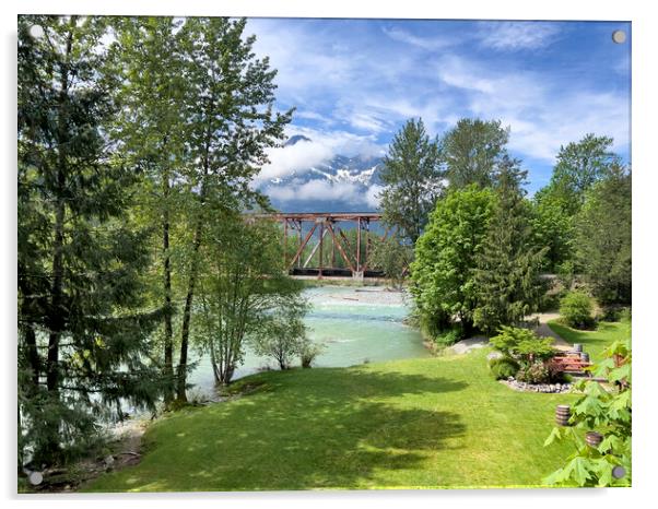 Washington State outdoor park showing bridge with Skykomish rive Acrylic by Thomas Baker