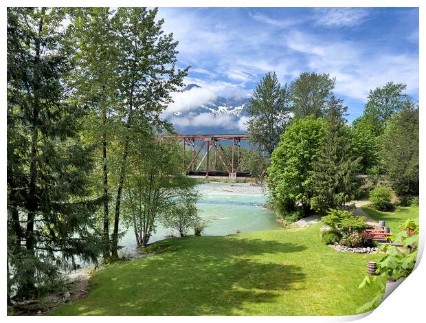 Washington State outdoor park showing bridge with Skykomish rive Print by Thomas Baker