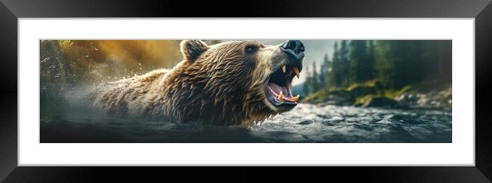 Bear in a river Framed Mounted Print by Massimiliano Leban