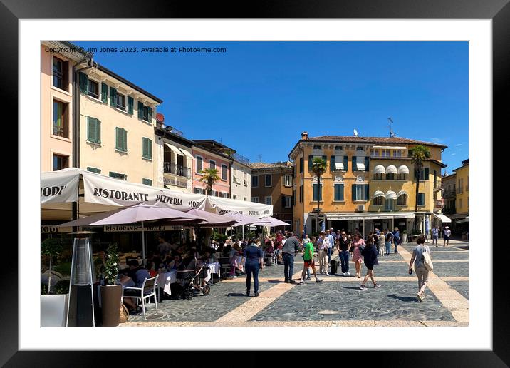Time for a coffee in Sirmione Framed Mounted Print by Jim Jones