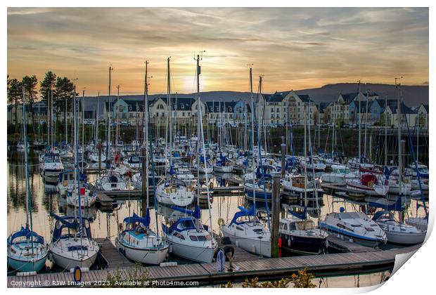 Sunsets on Inverkip Marina Print by RJW Images